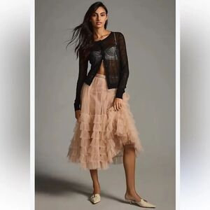 LoveShackFancy Lyric Tiered Tutu Tule Light Rose Skirt by Anthropologie Size 8